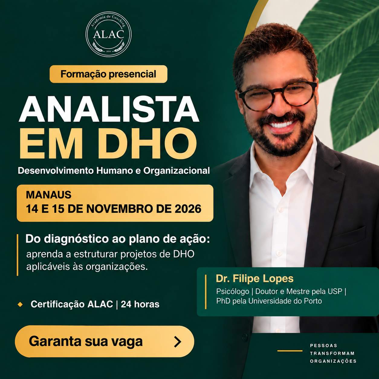 Arte oficial da formação Analista em DHO — Desenvolvimento Humano e Organizacional